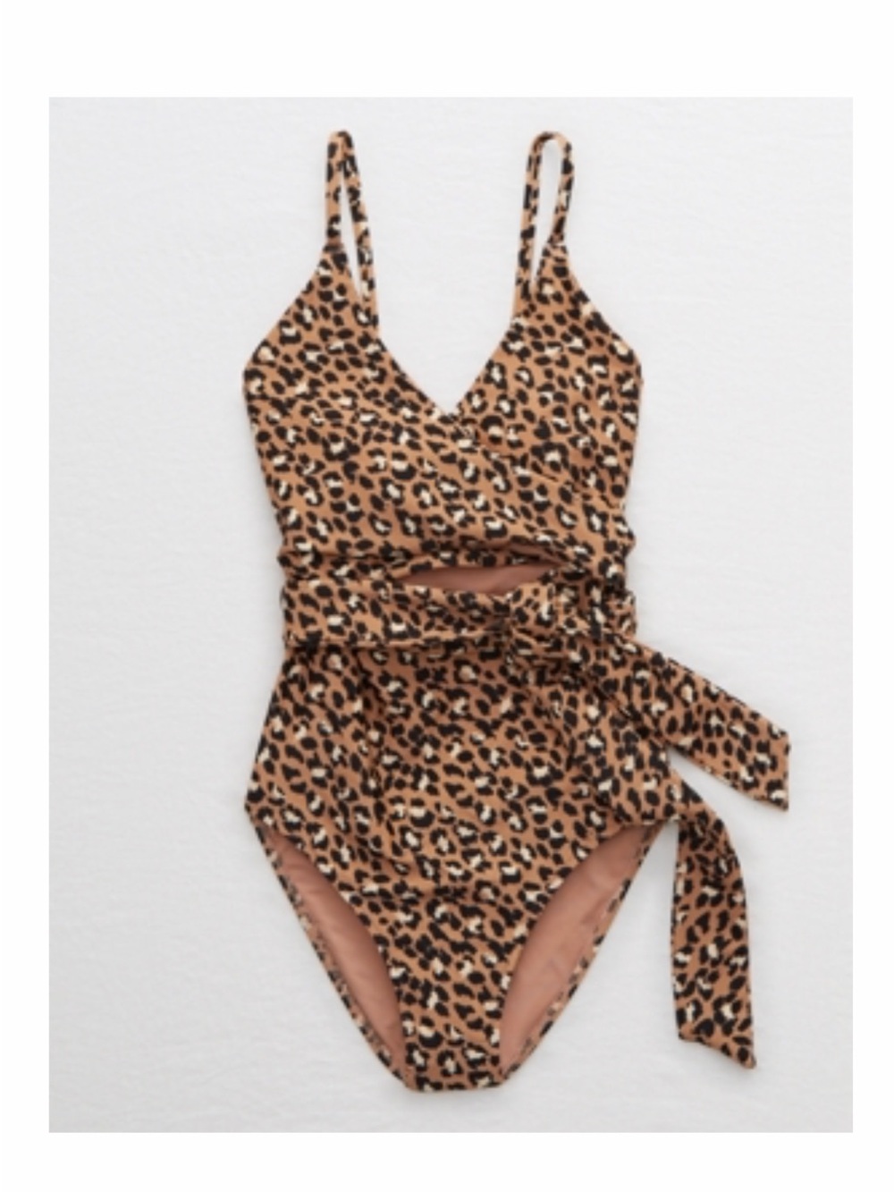 aerie Women’s One-Piece wrap Swimsuit in Leopard Print - raw sienna